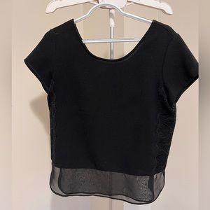 Black blouse with lace and sheer detail
